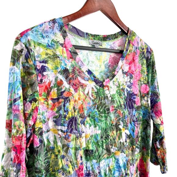 Shana Medium Wearable Art Vibrant Floral Spring Summer Crinkle Blouse Shirt Top - Picture 5 of 10